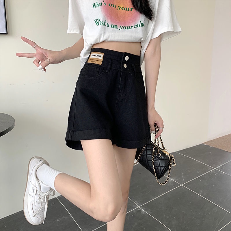 Quần Short Denim Dáng Chữ A Ống Rộng Lưng Cao Thời Trang Mùa Hè Hàng Mới Dành Cho Nữ 2022