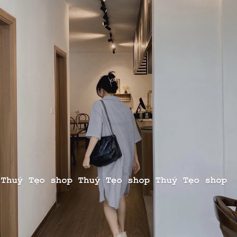 VÁY SƠ MI KẺ DỌC SUÔNG FORM RỘNG - Váy sơ mi kẻ đen/xanh dáng suông (ảnh thật/video) | BigBuy360 - bigbuy360.vn