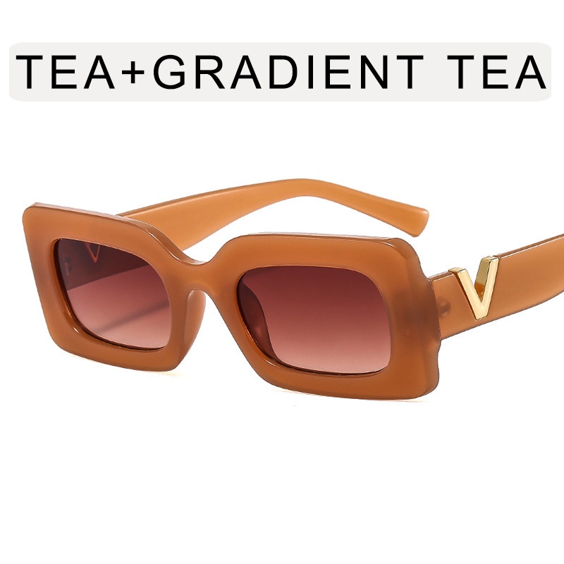 (HENGHA) Kính Mát Thời Trang Hip Hop Chữ V Vuông Phong Cách Phương Tây