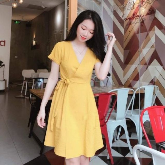 Đầm vạt chéo buộc eo (có 3 màu)