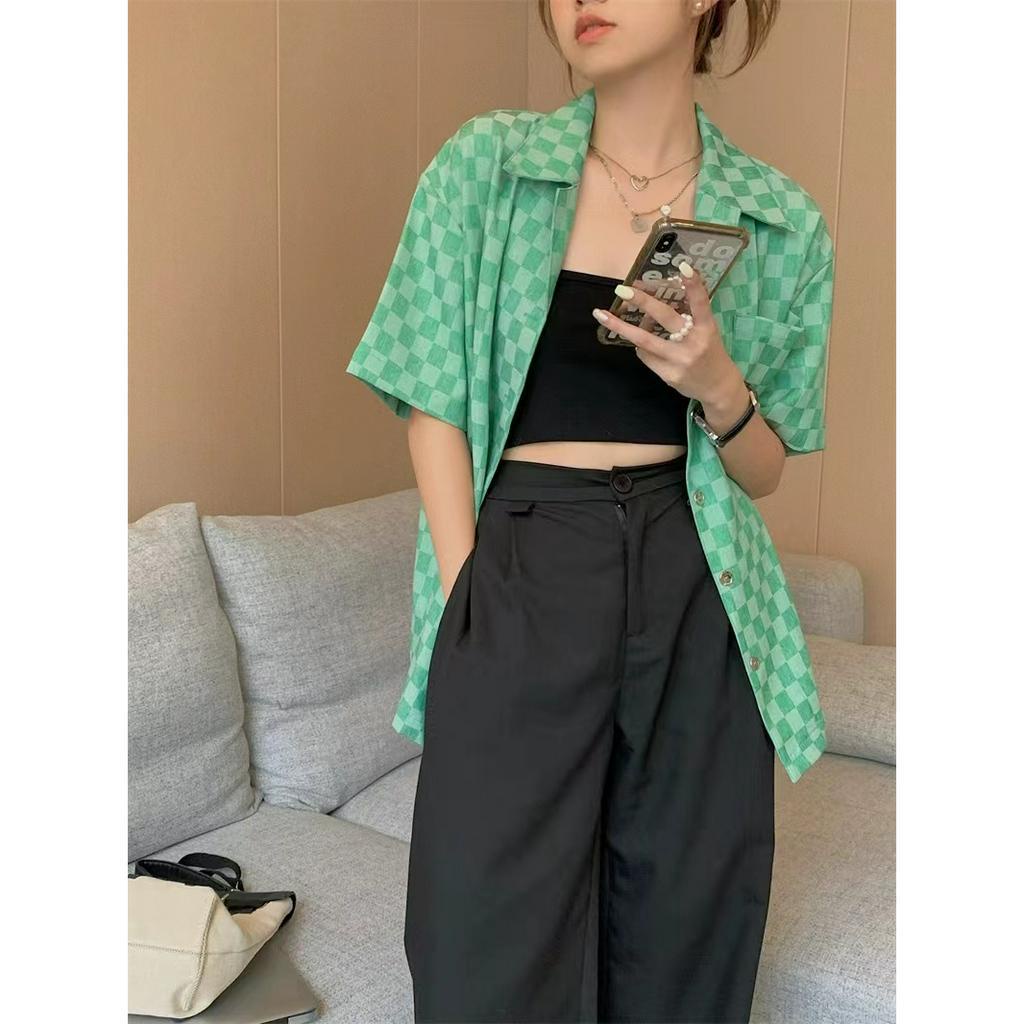 「 WELOVE1 」Áo Sơ Mi Ngắn Tay Họa Tiết Kẻ Ô Nhiều Màu Sắc Thời Trang Dành Cho Nữ