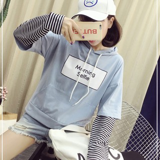 Áo Hoodie Nữ Tay Phối Kẻ WM TOP 800082 TUR