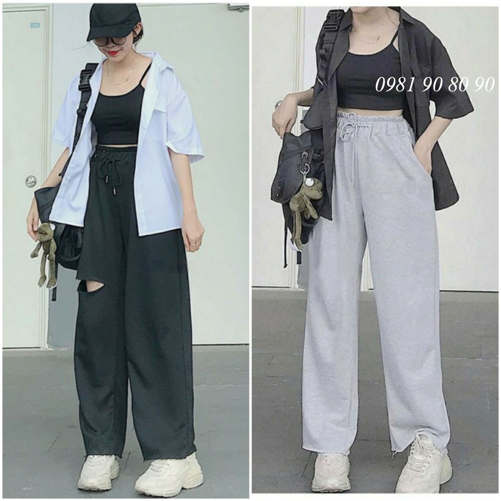 Quần jogger nam nữ nỉ da cá ống rộng bo chun gấu form thụng rộng Unisex, dáng quần basic, quần jogger