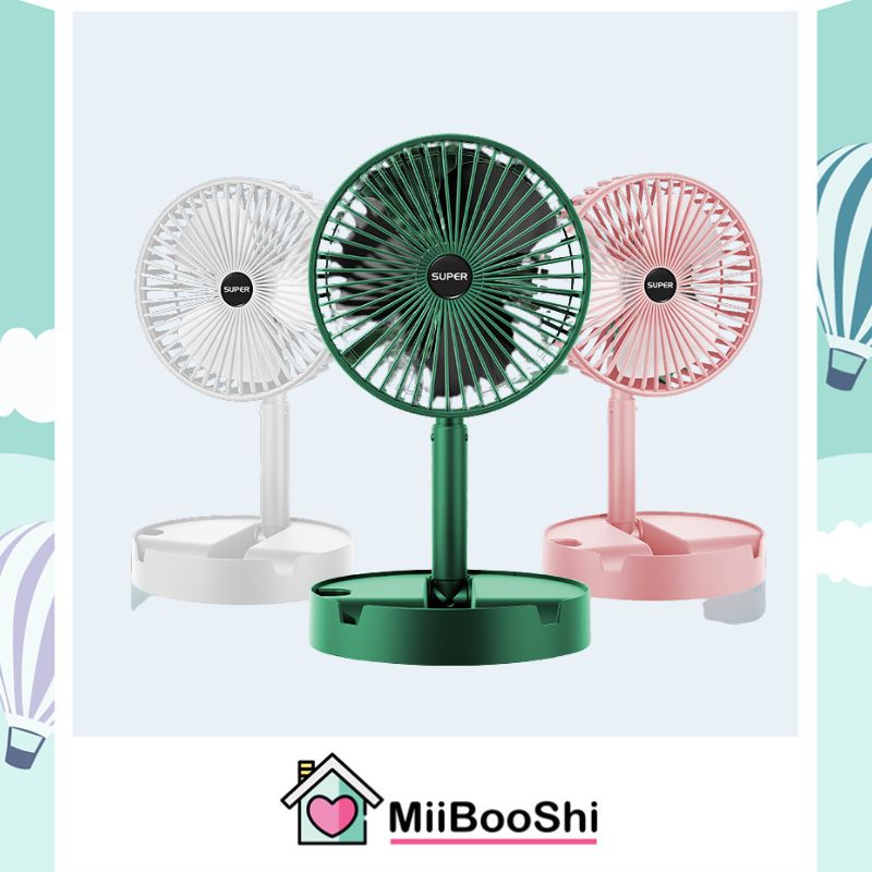 Quạt tích điện mini cầm tay dung tích 2000mah Super pin trâu gập gọn 3 chế độ mát xoay 180 độ MIIBOOSHI D4.008.XA