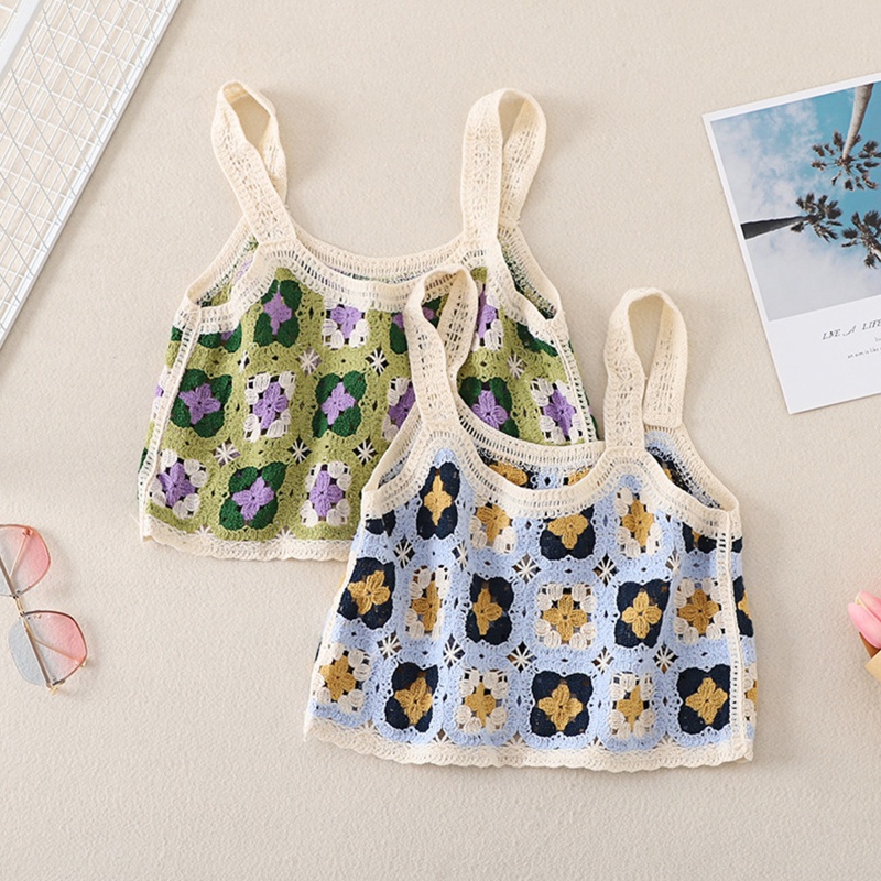 Áo Croptop Dệt Kim Không Tay In Họa Tiết Hoa Phong Cách Boho Cho Nữ