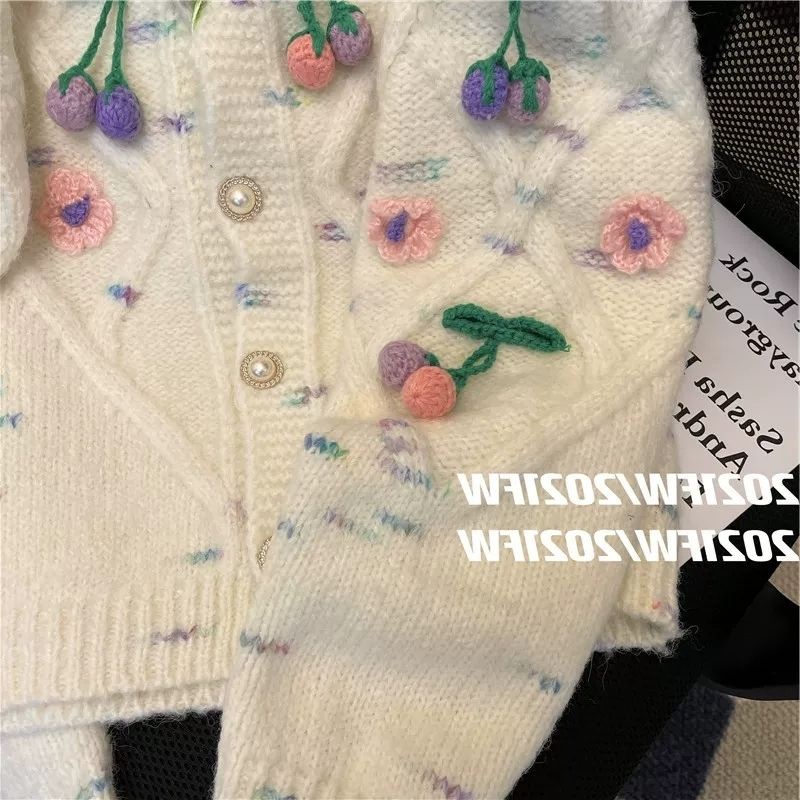 Áo Khoác Cardigan Dệt Kim Họa Tiết Hoa Anh Đào Xinh Xắn Cho Nữ  tao bao