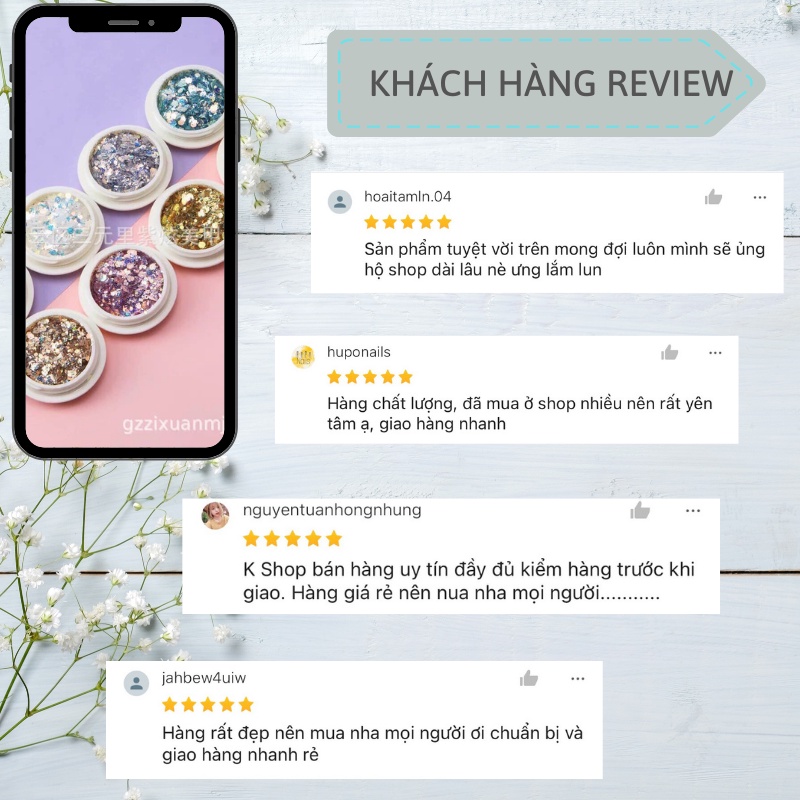 Phụ kiện nail giá rẻ sét nhũ khổng tước nhũ kim cương vảy cá set 8 hũ VUA SƠN AS