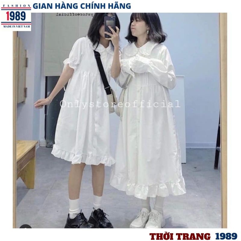 Đầm babydoll nữ cổ sen tay bồng 2 mầu đen trắng ngắn dài kiểu dáng tiểu thư bánh bèo sang chảnh ,váy nữ hàn quốc -HE1989