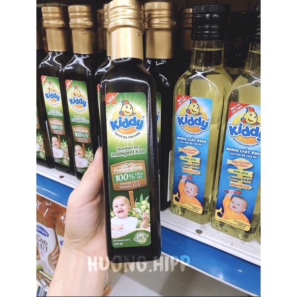 Dầu ăn Kiddy cá hồi 250ml + dầu oliu 250ml, dưỡng chất vàng cho não bộ.