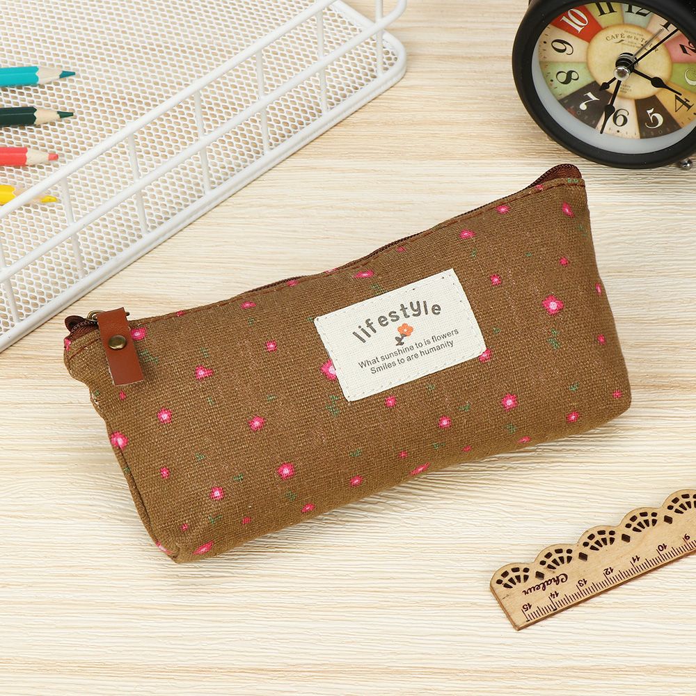 Túi đựng bút bằng vải canvas in họa tiết hoa thời trang