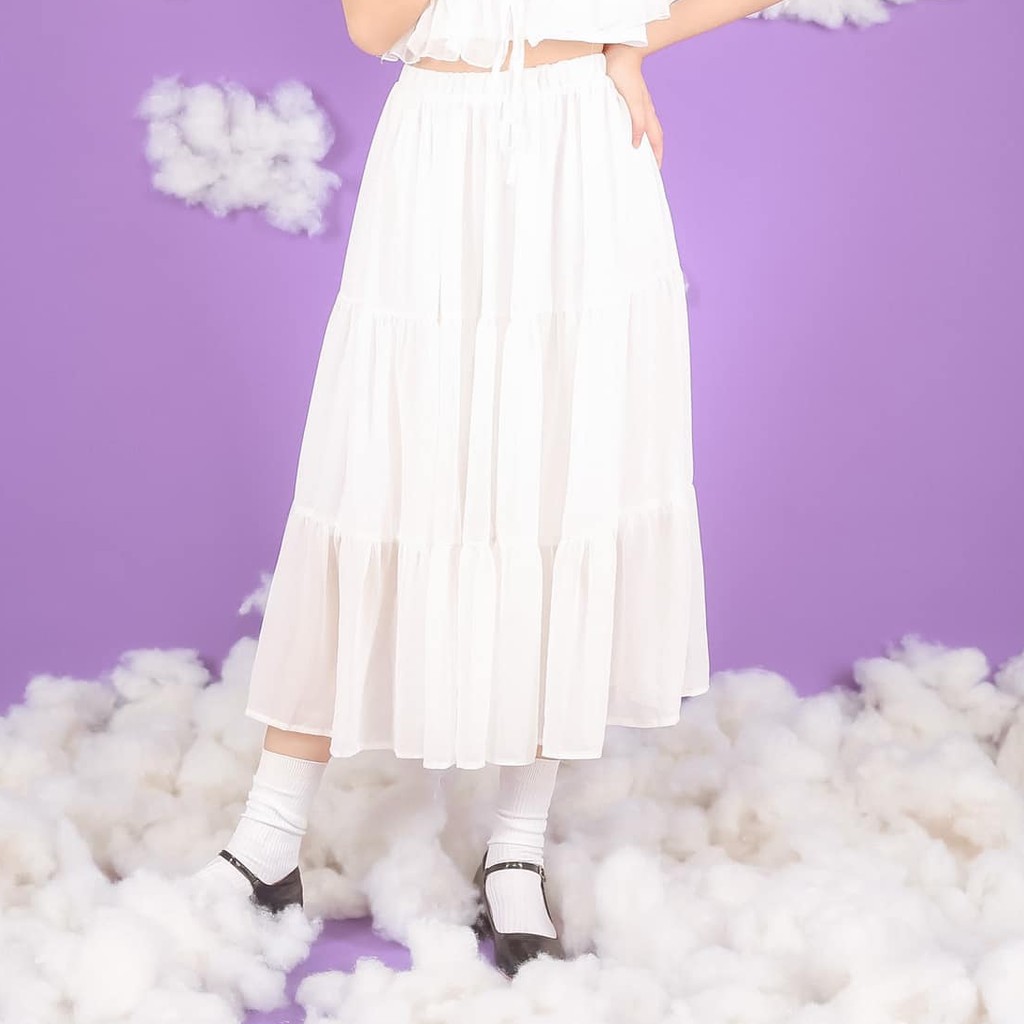 Chân Váy Xòe Brusy skirt Thiết Kế Voan 3 Tầng CaoCaobycaochen 2 Màu Đen Trắng Có Bigsize