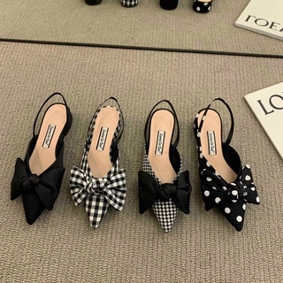 Sandal quai hậu bệt nữ mũi nhọn gắn nơ