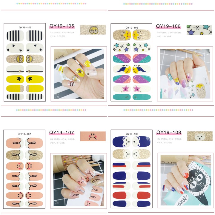 Bộ dán móng tay nail sticker gồm 14 móng, không thấm nước, có độ đàn hồi tốt Phần 2 QY19