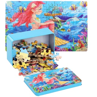 Bộ đồ chơi xếp hình HDY 60 mảnh ghép họa tiết hoạt hình cho trẻ em phát triển tư duy có hộp sắt