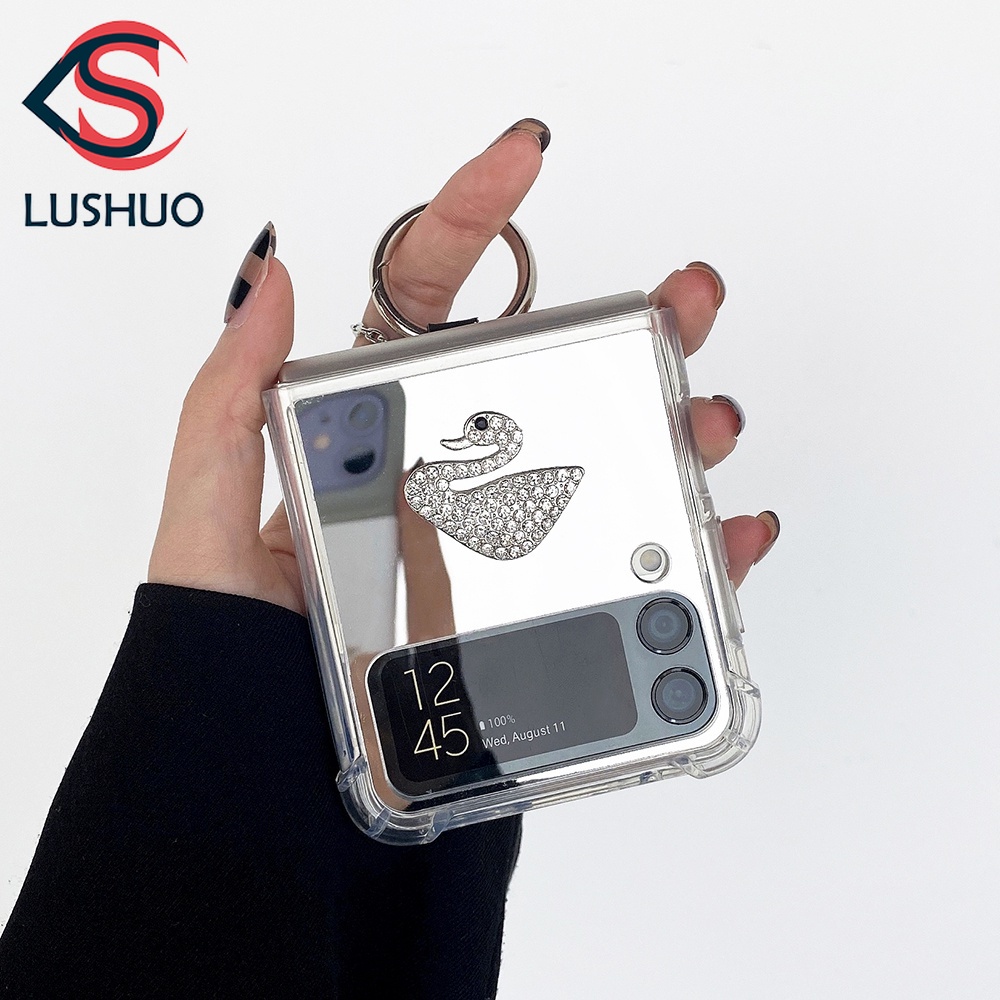 Ốp Điện Thoại Nắp Gập Tráng Gương + Giá Đỡ Nhẫn Cho Samsung Galaxy Z Flip 3 5G Z Flip 1 2 4 Z Flip3 ZFlip3 ZFlip 3 Z Flip4 Z Flip1 Z Flip2