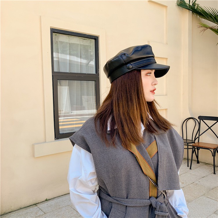 MŨ NỒI BERET HẢI QUÂN BAKER DA PU PHONG CÁCH HÀN QUỐC