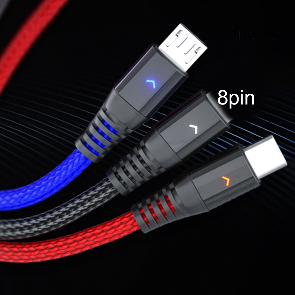 Dây cáp sạc nhanh 3 trong 1 8-pin Type-C có đèn báo hiệu tiện lợi cho văn phòng