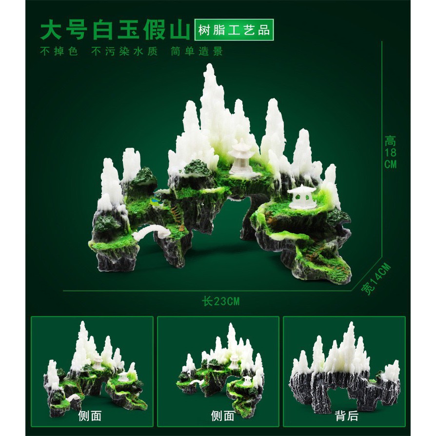 Mô hình hòn non bộ núi tuyết ngôi chùa đá giả sơn trang trí bể cá