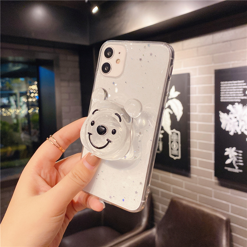 Gold foil silver foil + Pooh stand  for Iphone 12 Pro Max / Soft shell / Iphone 11 Pro Max / Xr / Xs Max / 7plus / 8plus / 6 Plus / Se 2020  Shockproof phone case Vỏ iPhone