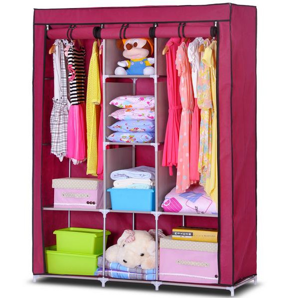 Tủ quần áo bằng vải khung thép 3 buồng 8 ngăn di động dễ lắp đặt - Tủ vải khung sắt chịu lực nhiều ngăn đựng
