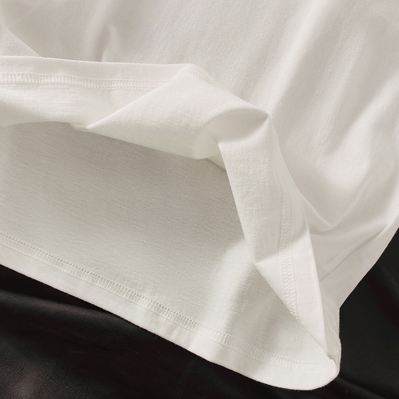 HUANG YOYO  Áo Thun Cổ Tròn Khoét Vai 100% cotton [250g] Thời Trang Hàn Quốc Cho Nữ