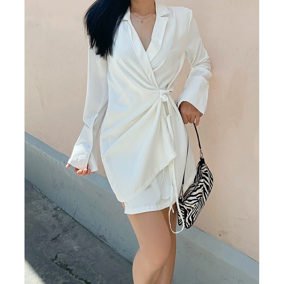Cross Waist Long Shirt - Đầm Sơ Mi Tay Dài Đắp Chéo