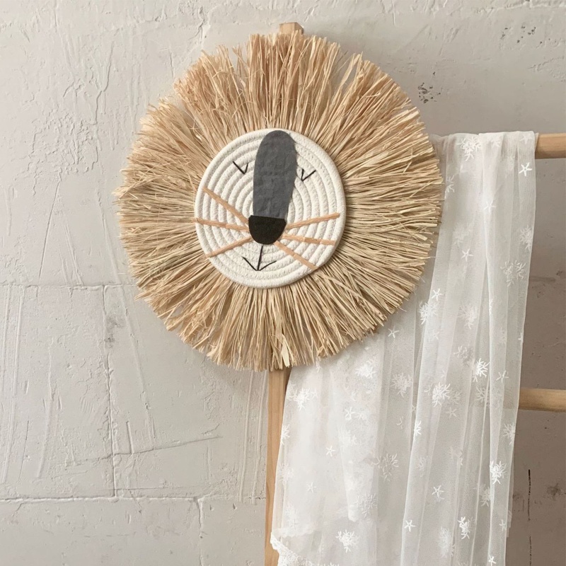 Phụ Kiện Treo Tường Trang Trí Hình Đầu Sư Tử Chất Liệu Cotton Dệt Tay Phong Cách Bắc Âu