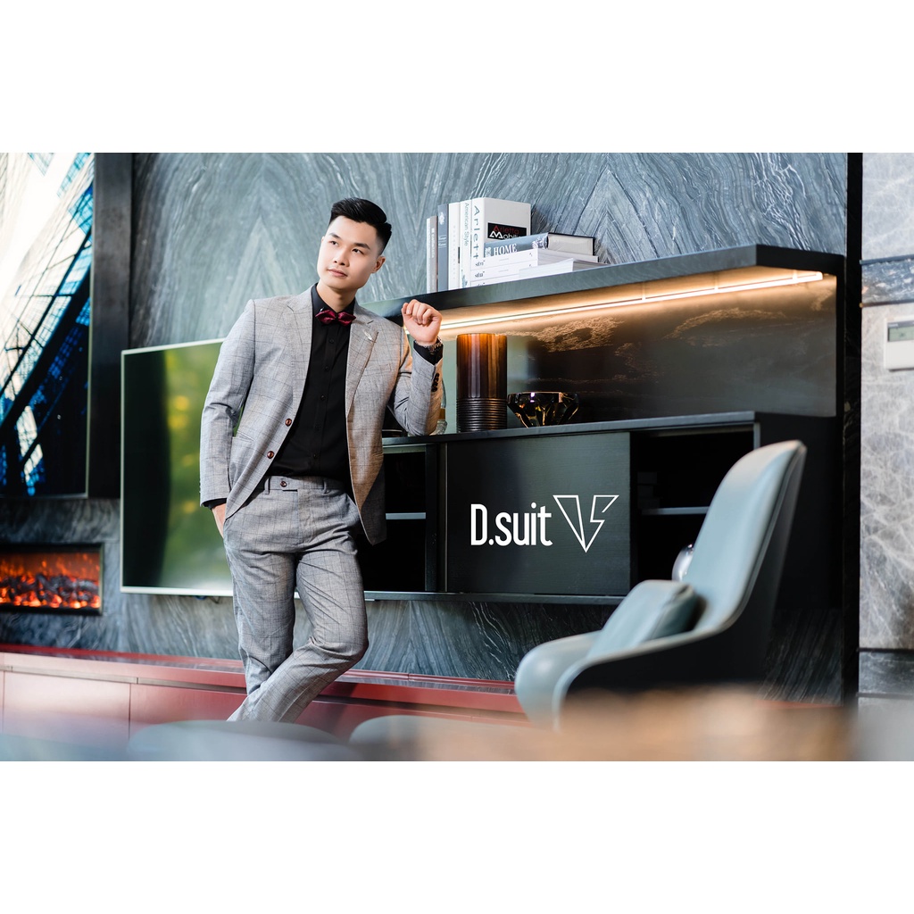 Vest nam Hàn Quốc from 1 cúc dáng trẻ trung mẫu kẻ karo-Shop Suit