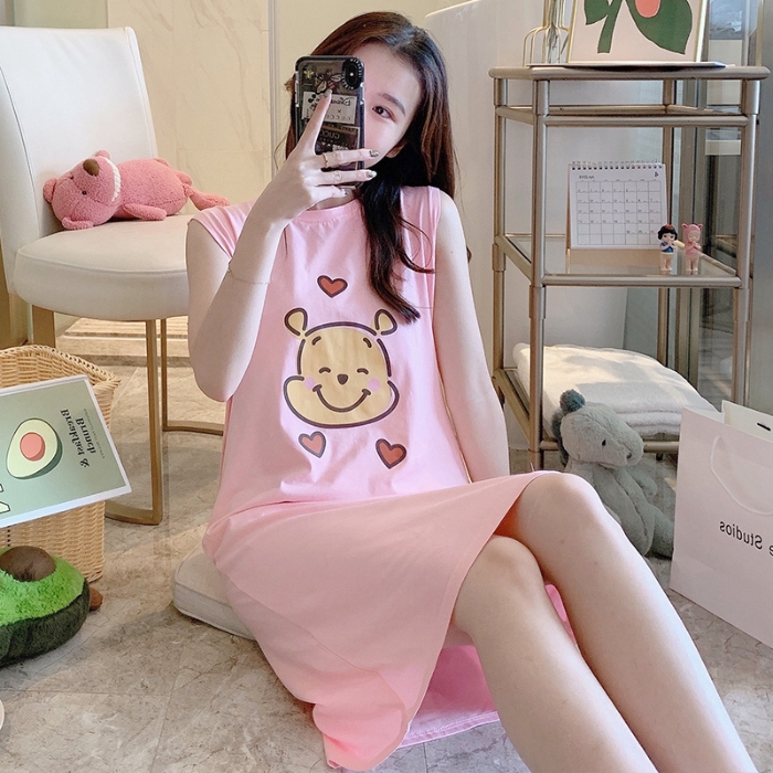 Đầm Ngủ Cotton Không Tay In Hình Gấu Pooh Đáng Yêu | BigBuy360 - bigbuy360.vn