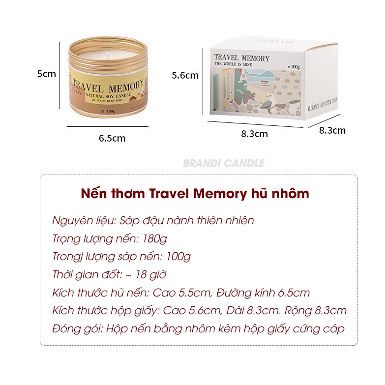 Nến thơm sáp đậu nành Travel Memory hũ nhôm