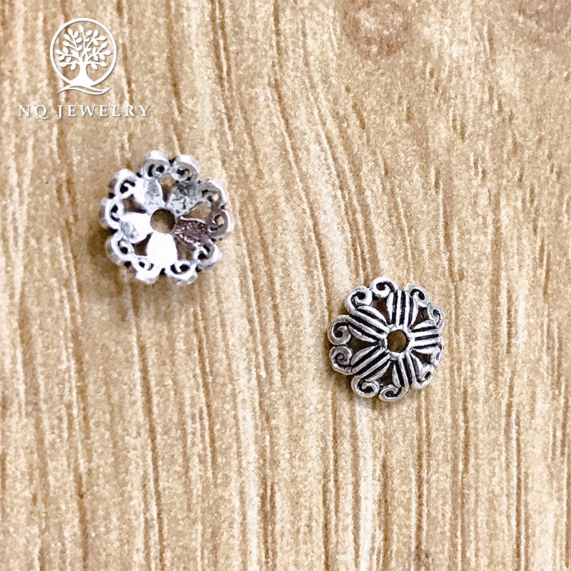 Combo 5 charm bạc chụp hạt, bọc hạt họa tiết hoa văn trái tim đôi 8mm - NQ Jewelry