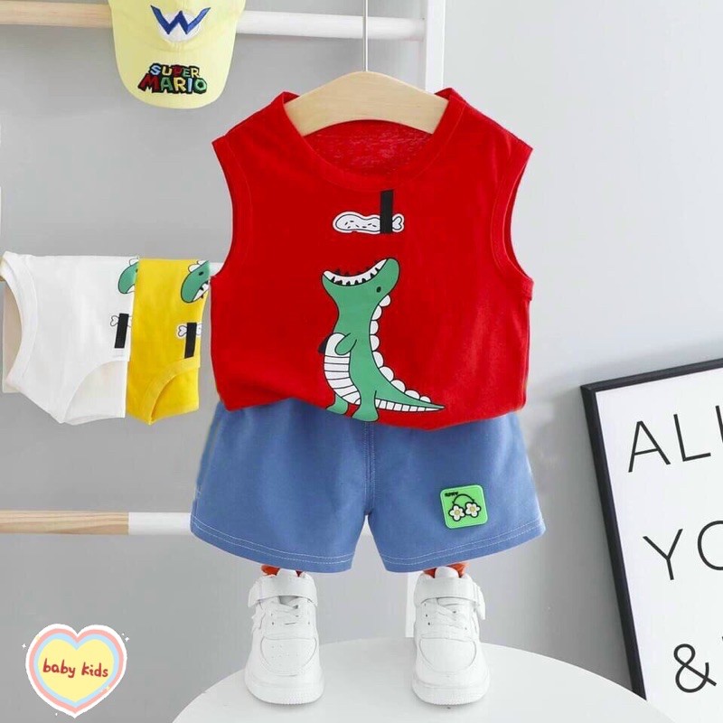 Quần áo cho bé 🍀𝗛𝗔̀𝗡𝗚 𝗟𝗢𝗔̣𝗜 𝟭🍀 Set quần áo cộc dành bé trai gắn hình khủng long