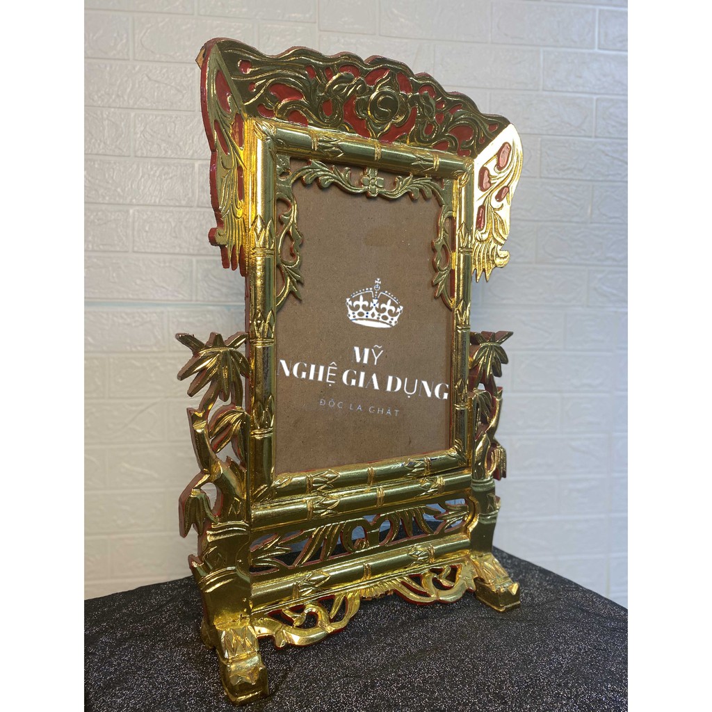 Khung ảnh thờ đơn kiểu trúc Khung ảnh đơn sơn son thiếp vàng trang trí không gian thờ cúng gỗ mít