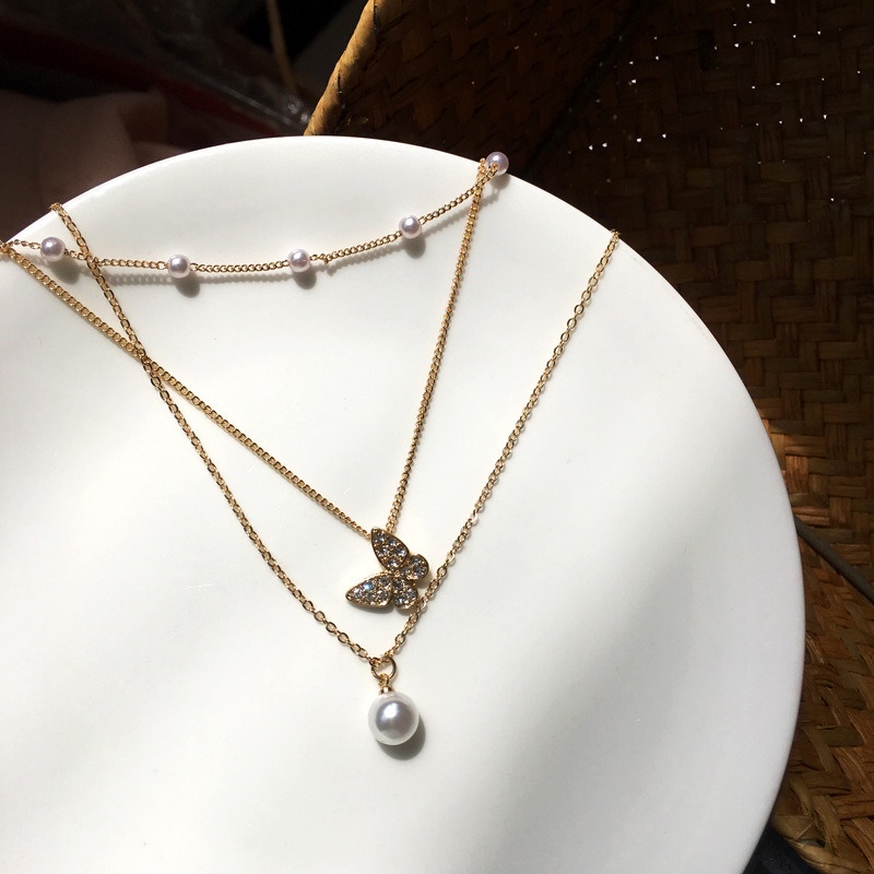 Vòng cổ Hạt Ngọc Trai Đính Nơ Xinh Xắn Cho Nữ