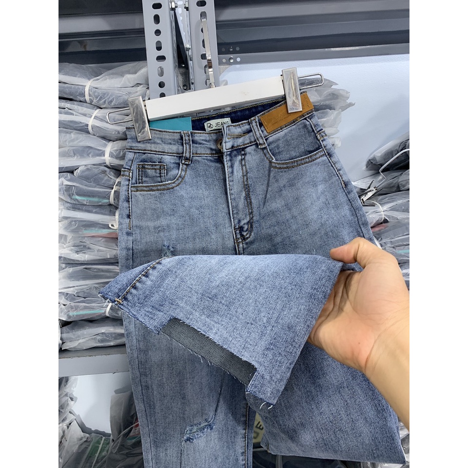 quần jeans nữ ống loe quần bò loe ống bass cạp lưng cao chất jean co dãn phom dài