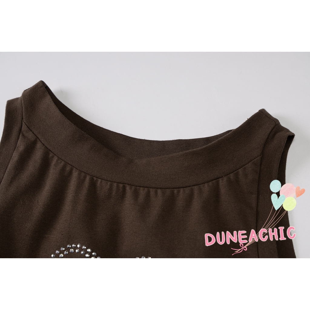 DUNEA Áo Tank Top Sát Nách Cổ Tròn Đính Đá Lấp Lánh Phong Cách Đường Phố Cá Tính