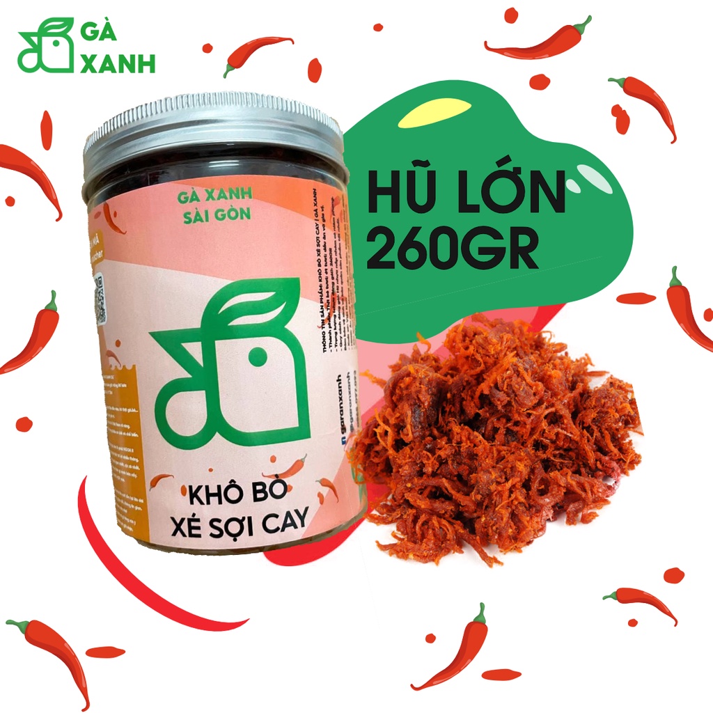 [HŨ LỚN 260GR] KHÔ BÒ XÉ SỢI CAY CAO CẤP - Gà Xanh - Loại Ngon Nhất, Chất Lượng Thượng Hạng, Ăn Là Ghiền | BigBuy360 - bigbuy360.vn