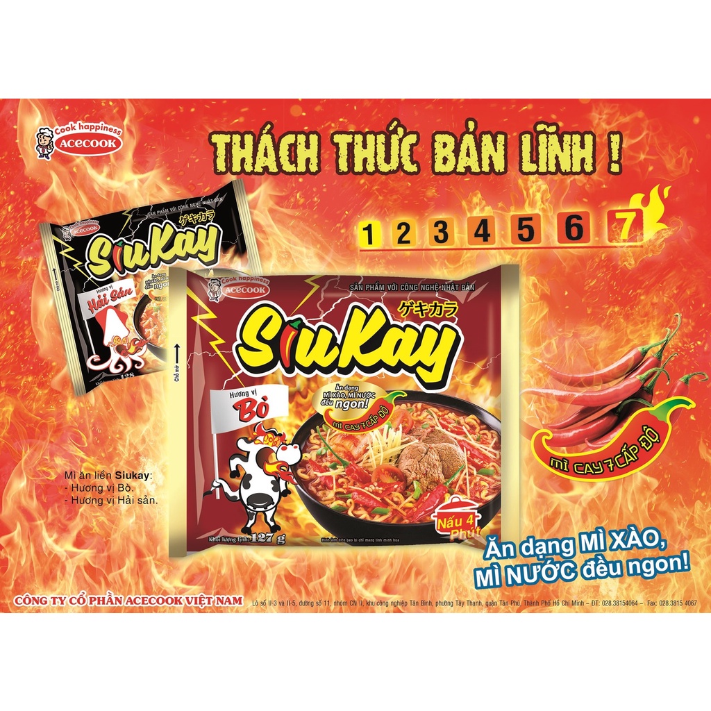 Mì siukay Hải Sản, Gà Cay Phô Mai, Bò CẤP 7 độ, Mì Phun Lửa ,Combo 5 gói