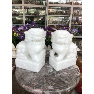 Cặp tượng Kỳ Lân quay đầu phong thủy đá trắng trang trí mộ - Cao 20 cm