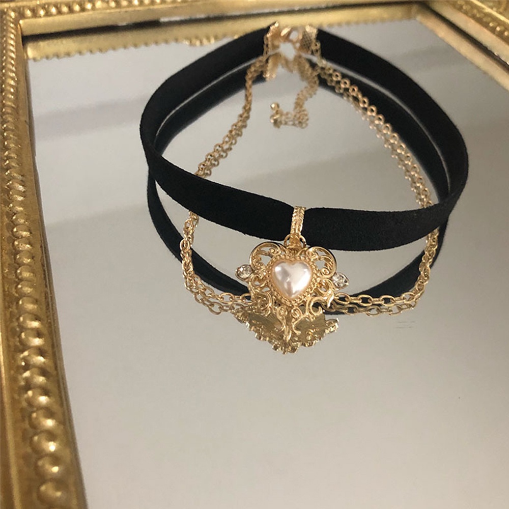Vòng cổ choker mặt trái tim đính ngọc trai nhân tạo phong cách cổ điển dành cho nữ