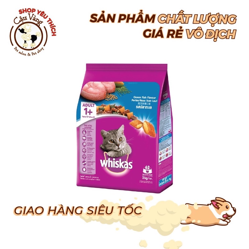 Thức Ăn Hạt Cho Mèo Lớn Whiskas Vị Cá Ngừ Và Cá Thu Túi 1.2 Kg