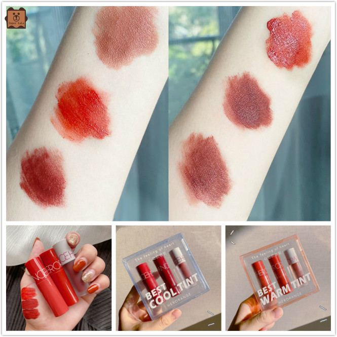 (Hàng Mới Về) Set 3 Son Kem Lì Mini Trang Điểm Xinh Xắn Cho Nữ