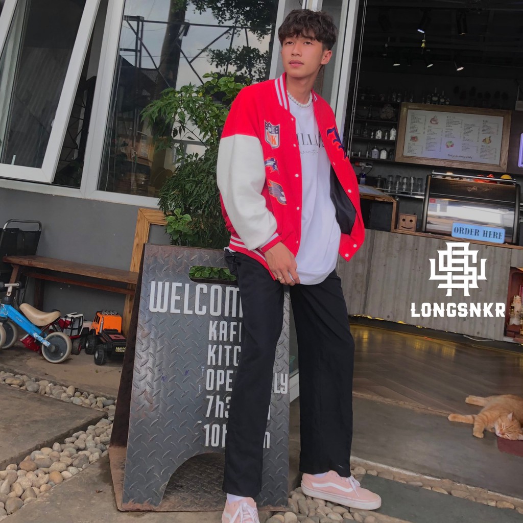 [Tặng Sticker và khăn Tuban] _ Áo khoác VARSITY ĐỎ họa tiết Longsnkr chất nỉ giữ nhiệt và thoáng - Bomber /Varsity | BigBuy360 - bigbuy360.vn