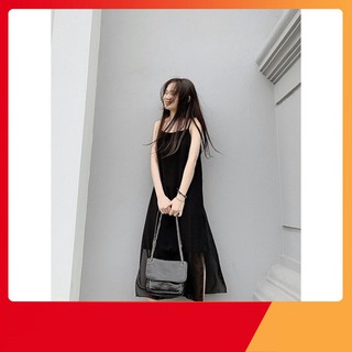 Thời Trang Tuổi Teen - VÁY HAI DÂY MAXI VOAN DÀI HOT - ĐẦM SUÔNG 2 LỚP MÀU TRẮNG ĐEN