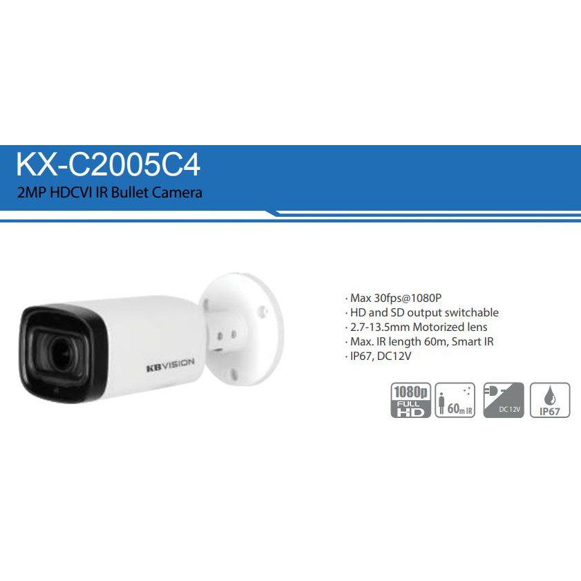 Camera HDCVI hồng ngoại 2.0 Megapixel KBVISION KX-C2005C4