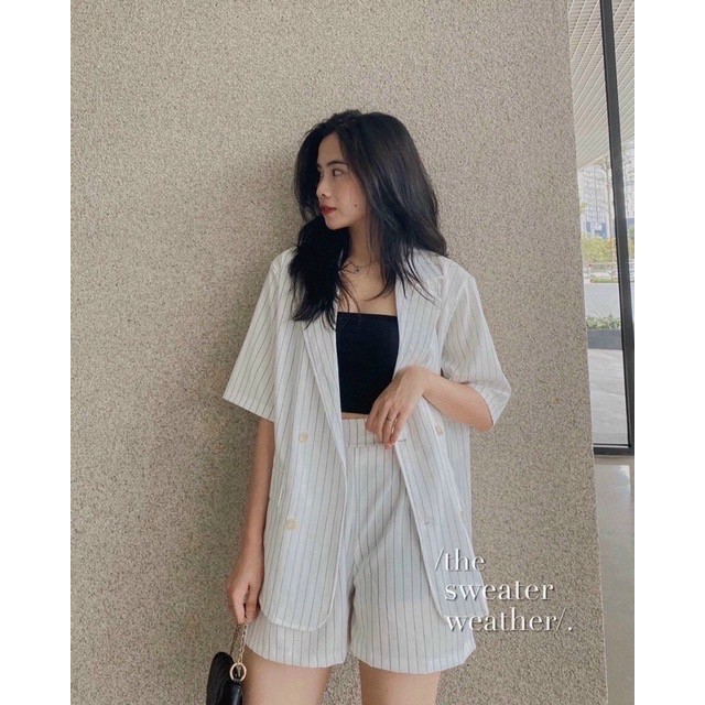 Set Vest/Blazer kẻ sọc Hàn Quốc 2 màu đen - trắng [Kèm ảnh thật] | BigBuy360 - bigbuy360.vn