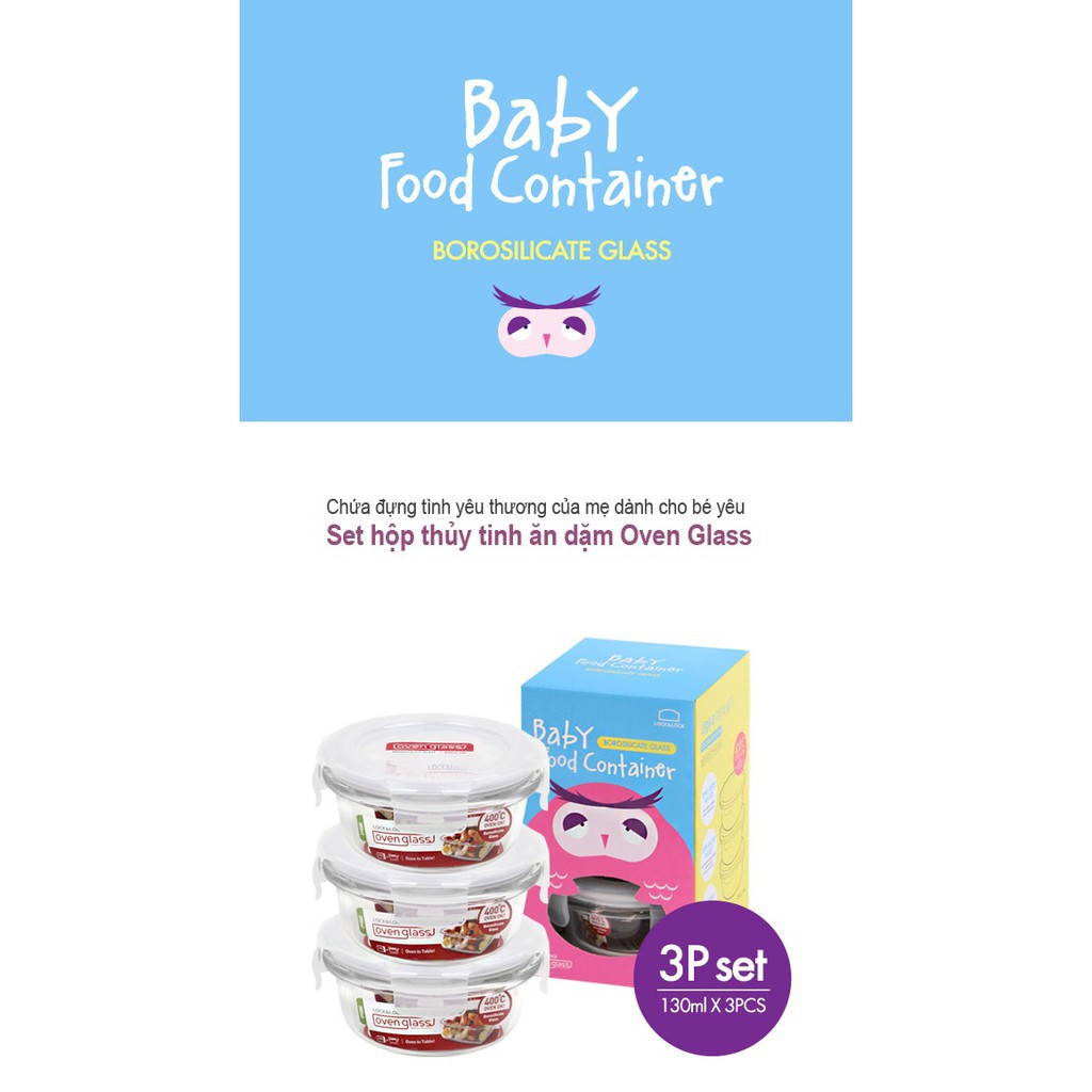 Bộ hộp thủy tinh Lock&amp;Lock Baby LLG812S3 130ml x3