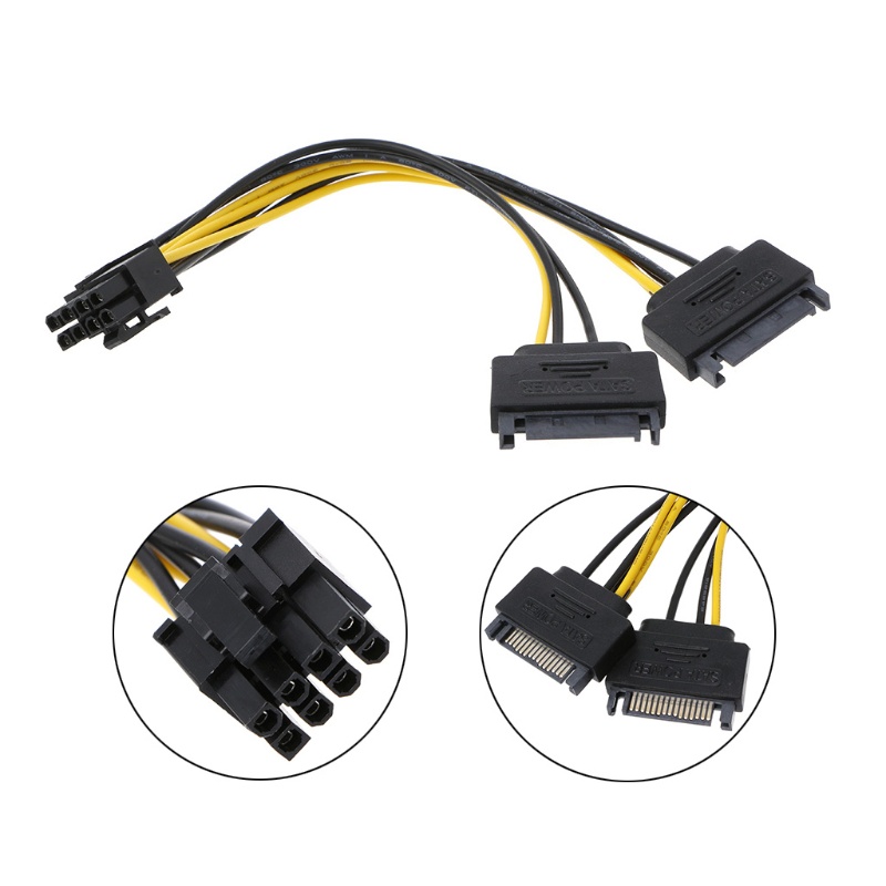 Psy 10Pcs Dual 15Pin SATA To PCI-E 8Pin (6Pin + 2Pin) ideo Card Power Adapter Cable