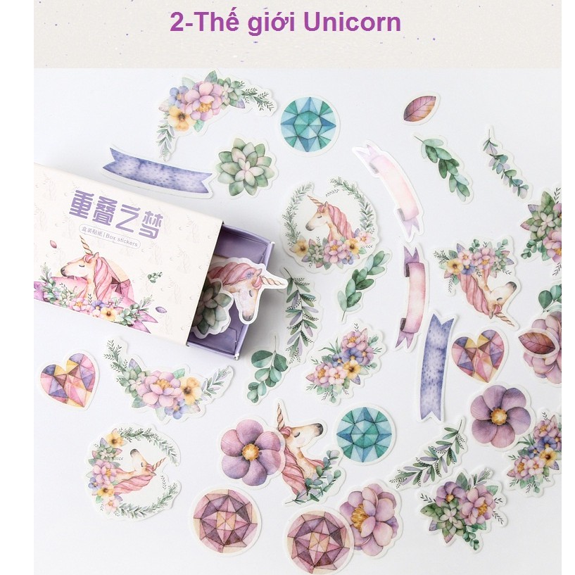 Hộp 40 sticker dán trang trí planner, scrapbook Nhiều Chủ Đề
