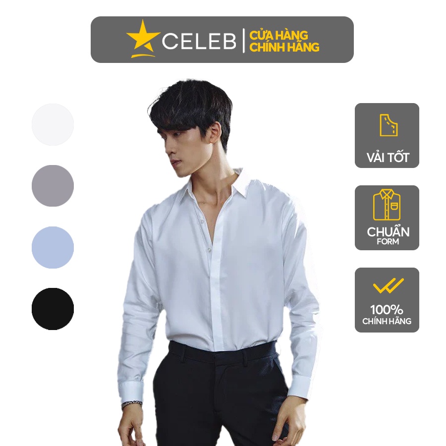 Áo sơ mi nam tay dài giấu nút CELEB lụa mềm và bền, độ sáng bóng tự nhiên, form regular chỉnh chu lịch sự